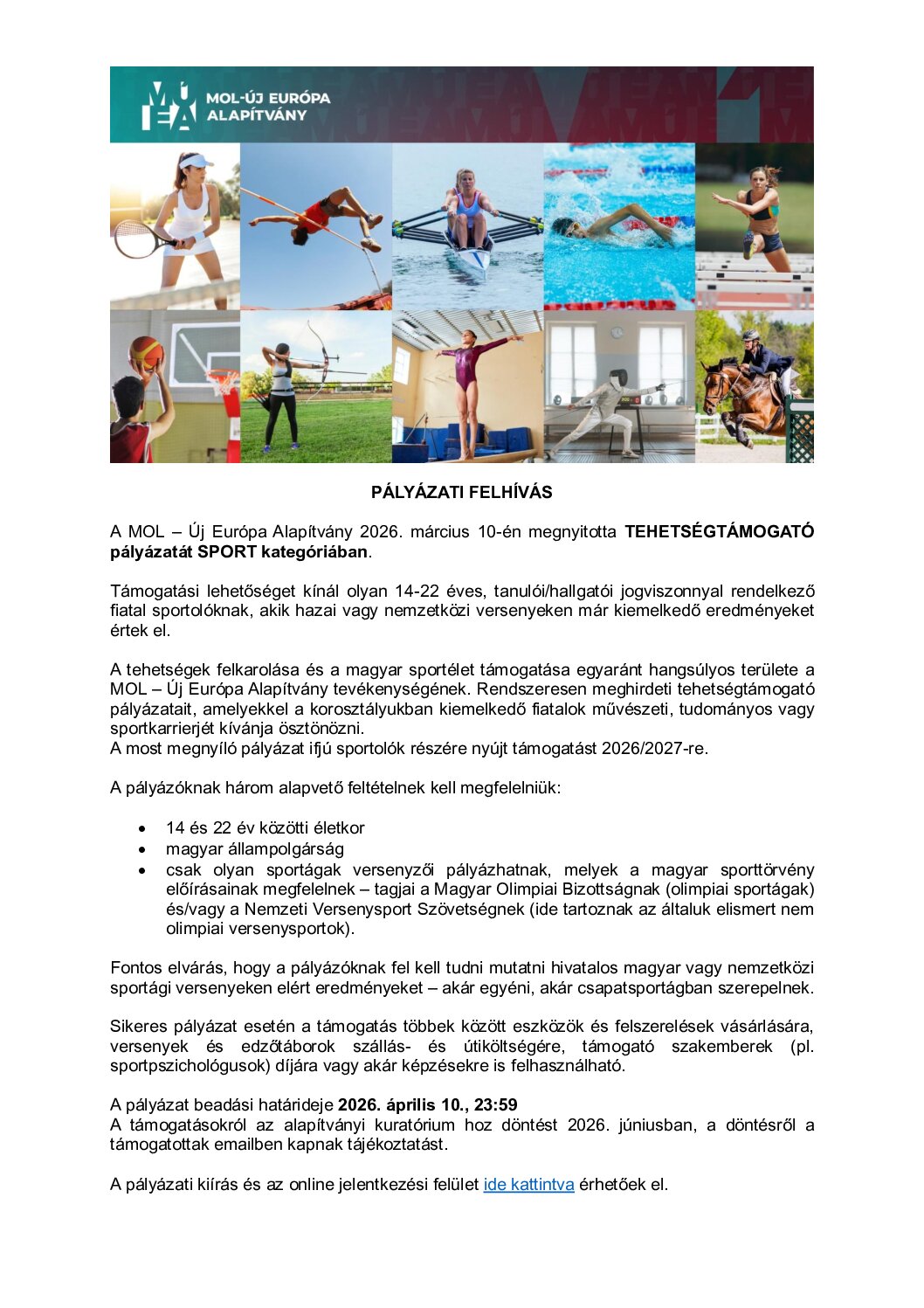 Tehetségtámogató pályázat!